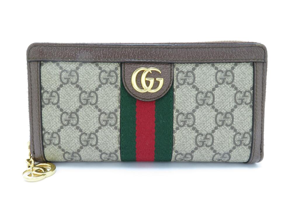 Gucci Ophidia GG Stream Zip Beige Cream Brown GRG Leather
